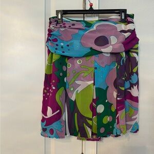 Blue and Pink Asymmetrical Bubble Mini Skirt